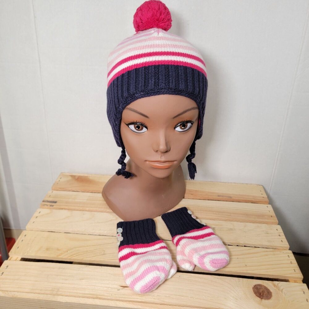 Baby Gap Knit Trapper Beanie & Matching Mittens - Size 12 - 18 months
